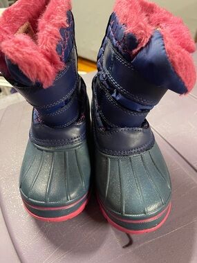 Kids Waterproof Navy and Pink Snow Boots - Cozy Fleece Lining